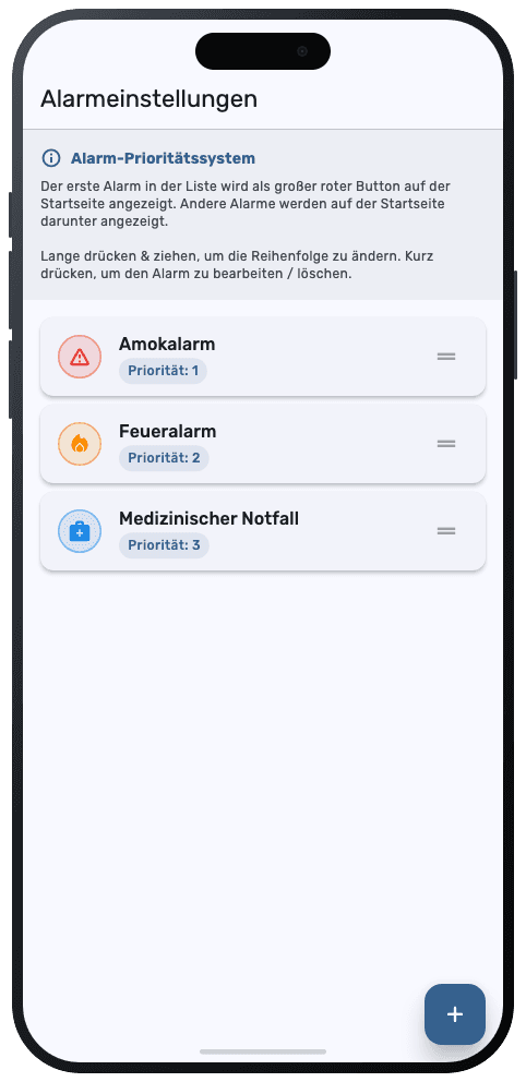 NOKO Alarmeinstellungen mit Amokalarm, Feueralarm und medizinischem Notfall