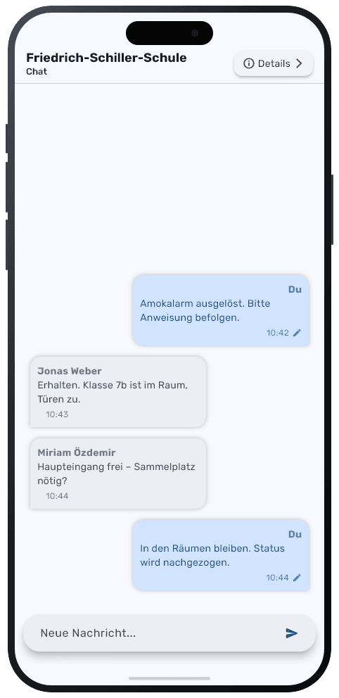 NOKO Notfallchat während des Alarms