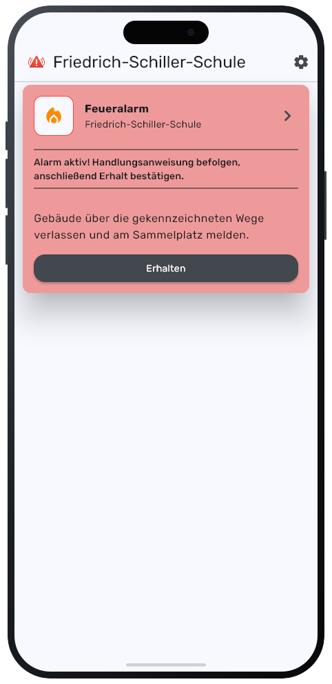 NOKO Feueralarm mit Evakuierungshinweisen und Empfangsstatus